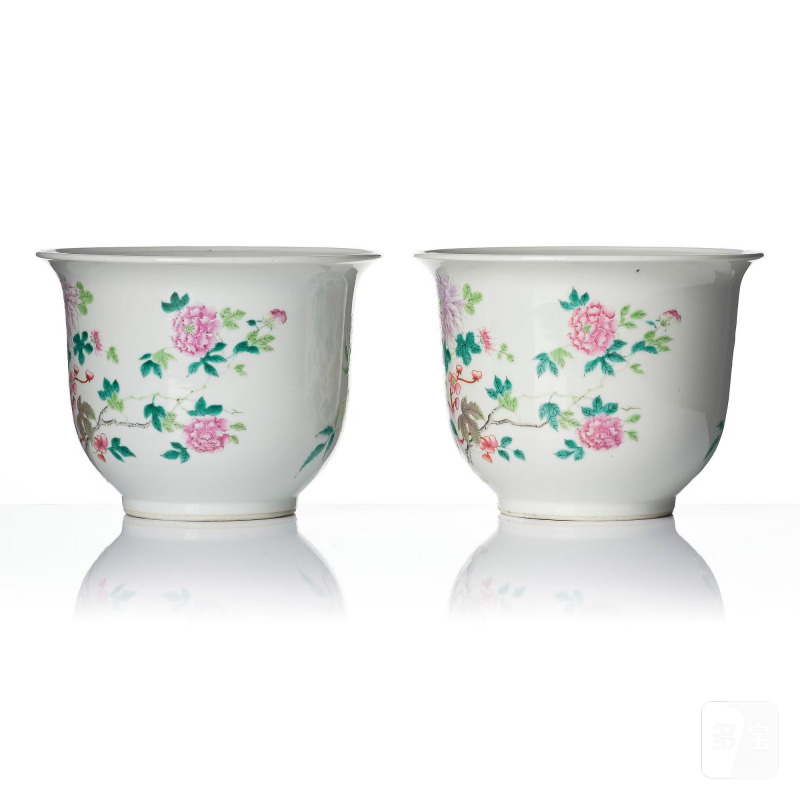 A pair of famille rose flower pots, - 图3